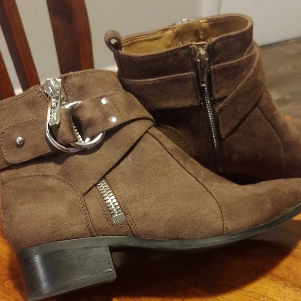 Nine West Brown Ankle Booties with Decorative Straps